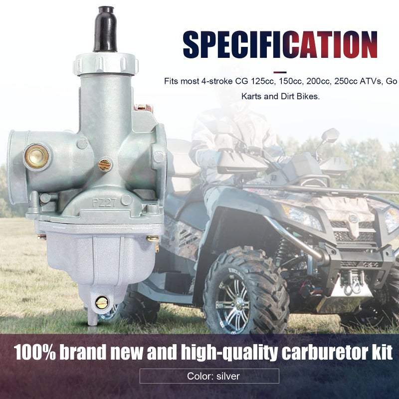 QAZAKY PZ27 Carburetor for 125cc 150cc 200cc 250cc 4-Stroke Engine CG ATV Go Kart Dirt Bike Quad Taotao Zongshen Lifan Sunl Buyang Coolsport Kazuma Chinese Cable Hand Choke Carb 27mm - Image 5